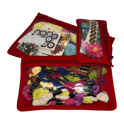 Craft Notions Pouch Set (3PC) Sorting & Organizing (CA510)-Craft Organization-CA510R-Bag, Beads, Cosmetics, Craft Notions Pouch Set (3PC), Crafts, Embroidery Floss, Fabric Pieces, Jewelry, Medication, Multipurpose, Needles, Organizer, Portable, Portable & Multipurpose, Sewing Supplies, Storage, Storage Bag, Thread Spools, Yazzii-Yazzii Craft Organizers and Bags