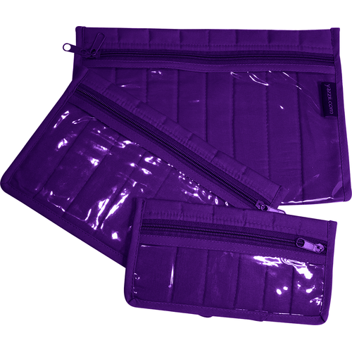 a close up of a purple suit case 